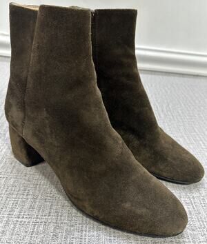 AGL Vero Cudio Suade Leather Ankle Boot 7 EU 37 Zip Sage Green Block Heel Italy
